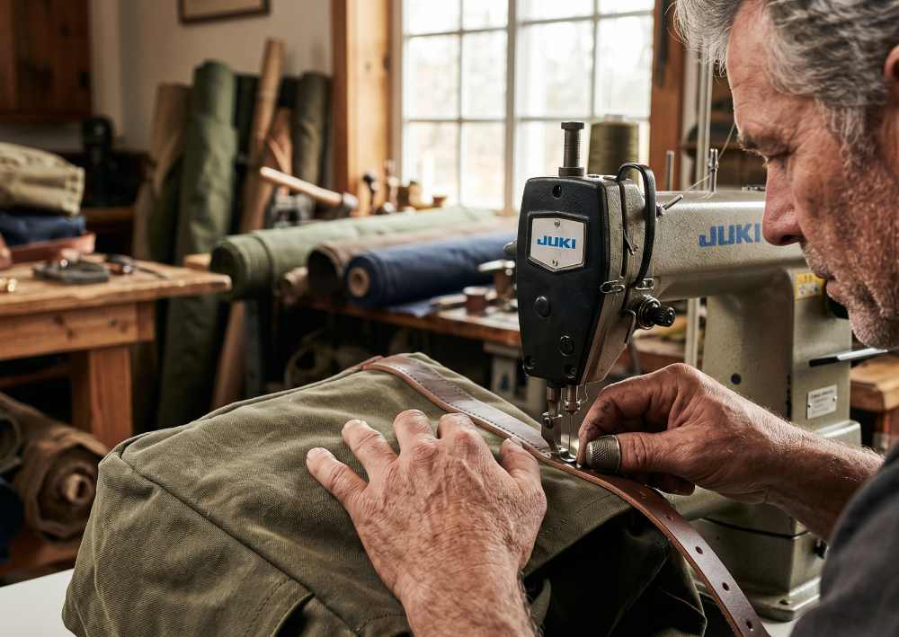 Man using sewing machine